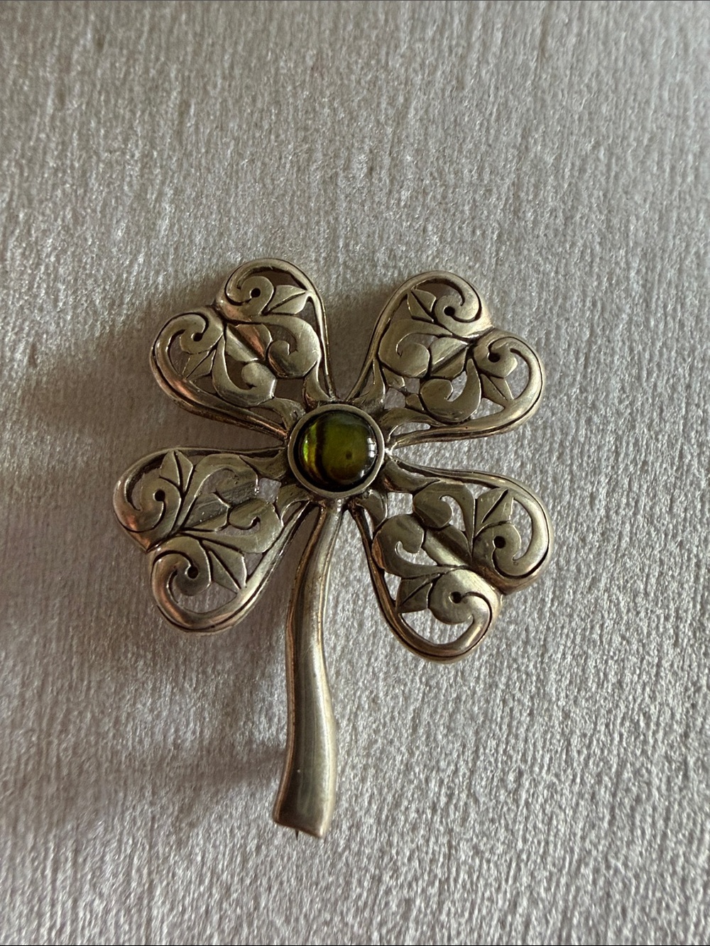 Silver Four-Leaf Clover Decorative Accent with Green Center